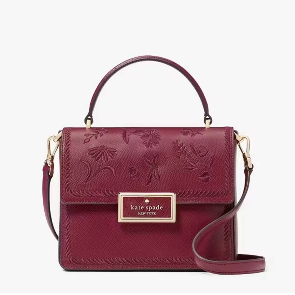 Kate Spade Burgundy Floral Embossed Handbag